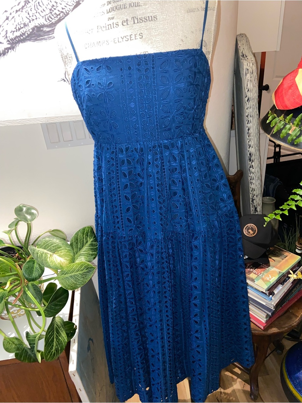 J. Crew Royal Blue Eyelet Spaghetti-Strap Midi Dress